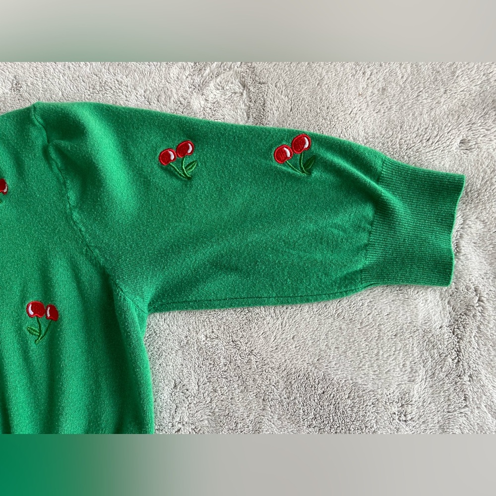 Green Belle Poque Retro Cherry Button Up Cropped Cardigan - Picture 7 of 13
